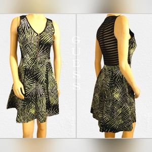 Guess Fit & Flare Leaf Pattern Dress Size Small